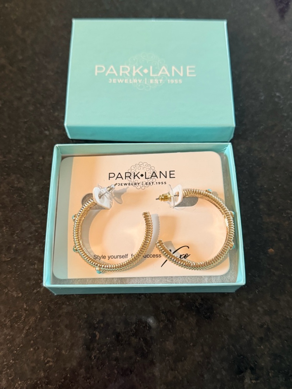 Park Lane Rose Gold Coiled Hoop Earrings with Turquoise Accents